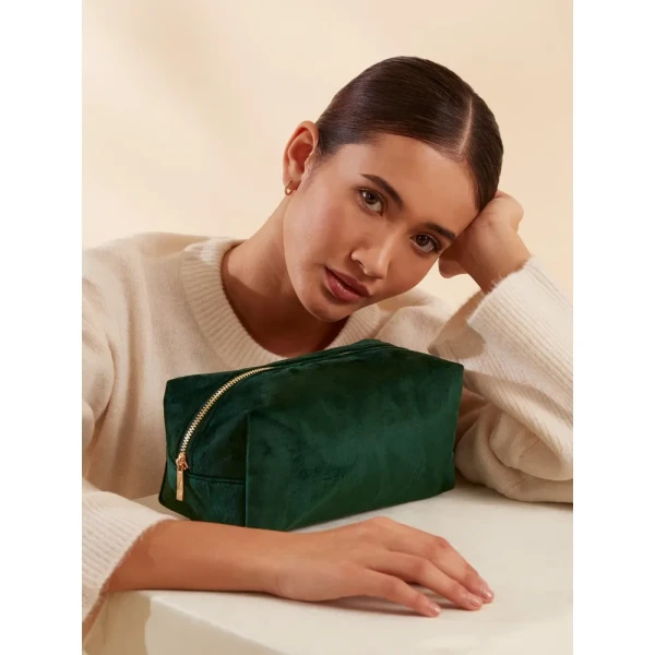 Aksamitna Eko Kosmetyczka Etui z Recyklingu z Podszewką i Certyfikatem GRS BG716 Dark Emerald LS3