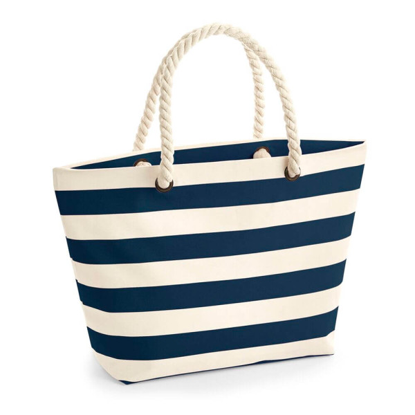 Plażowa Eko Torba z Grubej Bawełny Płóciennej Szczotkowanej W680_P Natural / Navy
