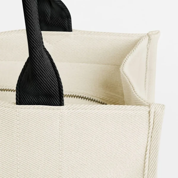 Torba Shopper Polycotton z Zamkiem, Wew. Kieszenią i Podszewką QD633 Natural Black Zip Closure