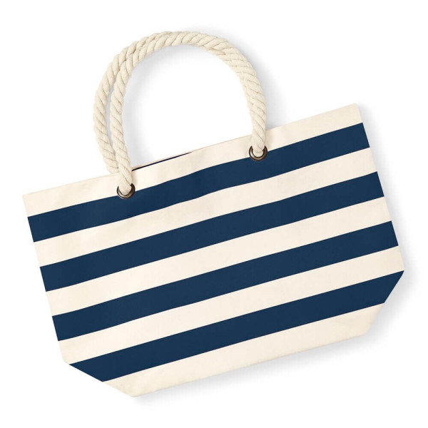 Plażowa Eko Torba z Grubej Bawełny Płóciennej Szczotkowanej W680_P Natural / Navy