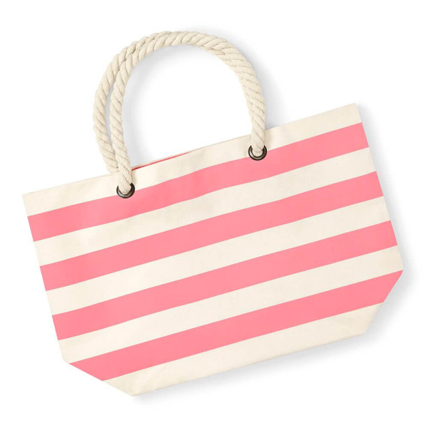 Plażowa Eko Torba z Grubej Bawełny Płóciennej Szczotkowanej W680_P Natural / Pink
