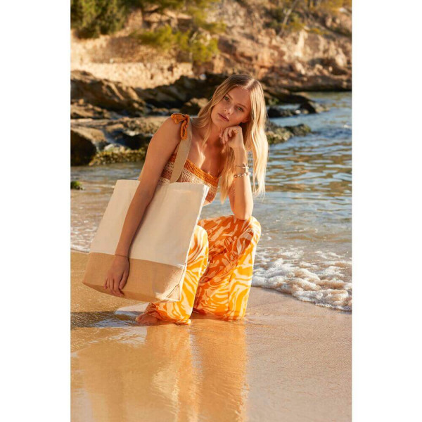 Eko Płócienna Torba Tote XL / Plażowa lub Na Zakupy z Dnem z Juty W452 Natural