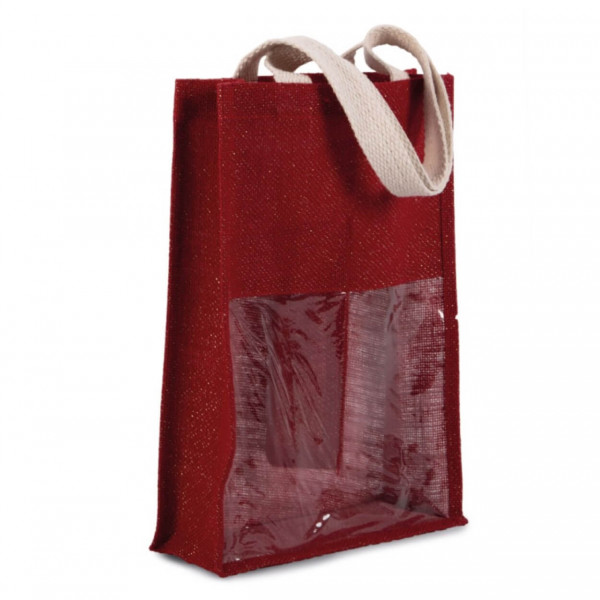 Eko torba z juty na dwie butelki KI0268 Cherryred Gold