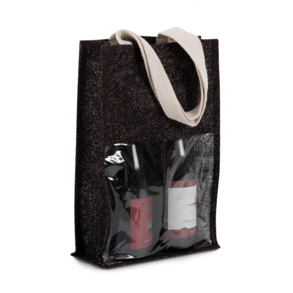 Eko torba z juty na dwie butelki KI0268 Black / Silver
