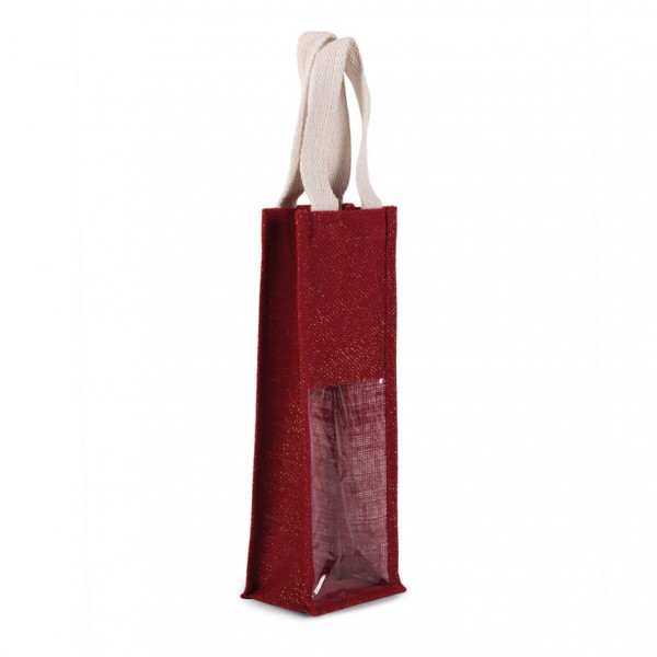 Eko torba z juty na wino KI0267 Cherryred Gold