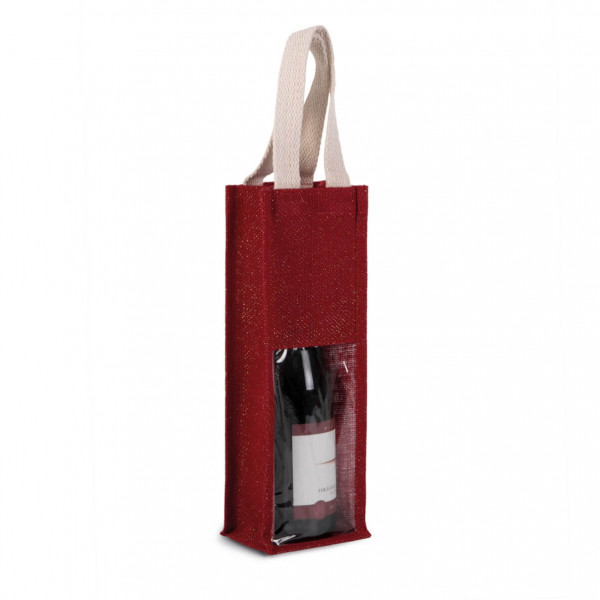 Eko torba z juty na wino KI0267 Cherryred Gold
