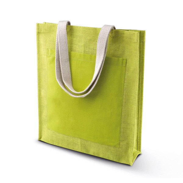 Eko torba jutowa z bawełnianą kieszenią KI0221 Lime Green