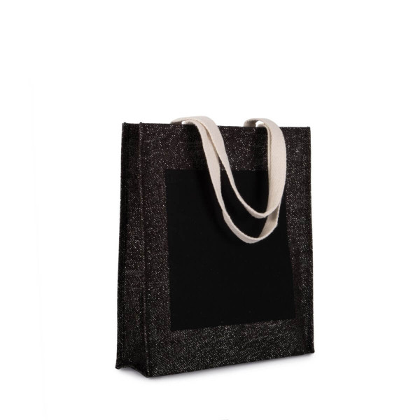 Eko świąteczna torba jutowa z bawełnianą kieszenią KI0221s Black / Silver