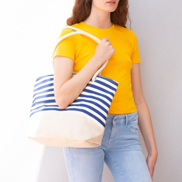 Eko jutowo-bawełniana torba plażowa na zamek KI0283 Natural / Navy