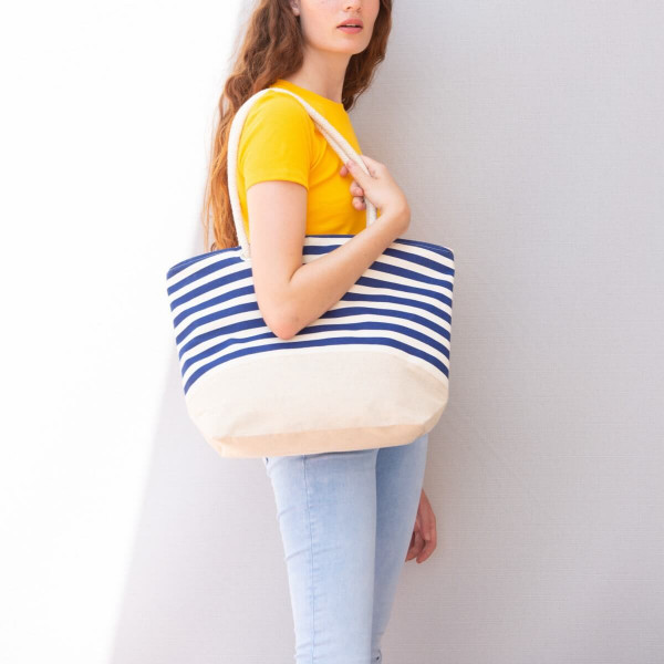 Eko jutowo-bawełniana torba plażowa na zamek KI0283 Natural / Navy