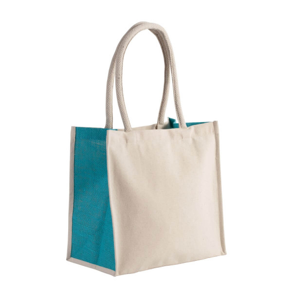 Eko torba płócienna z bokami z juty KI0255 Natural / Turquoise