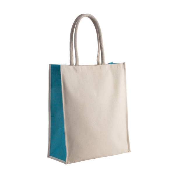Eko torba płócienna z bokami z juty KI0253 Natural / Turquoise