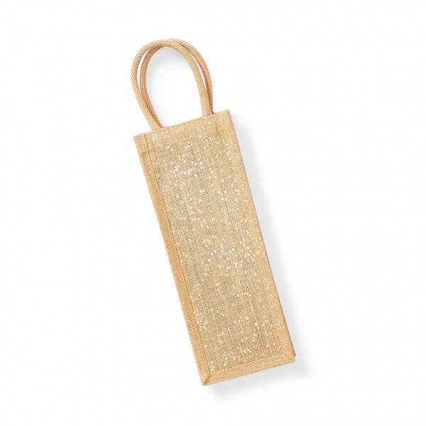 Błyszcząca eko torebka z juty na butelki W433 Natural / Gold