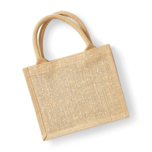 Błyszcząca eko torebeczka z juty W431 Natural / Gold
