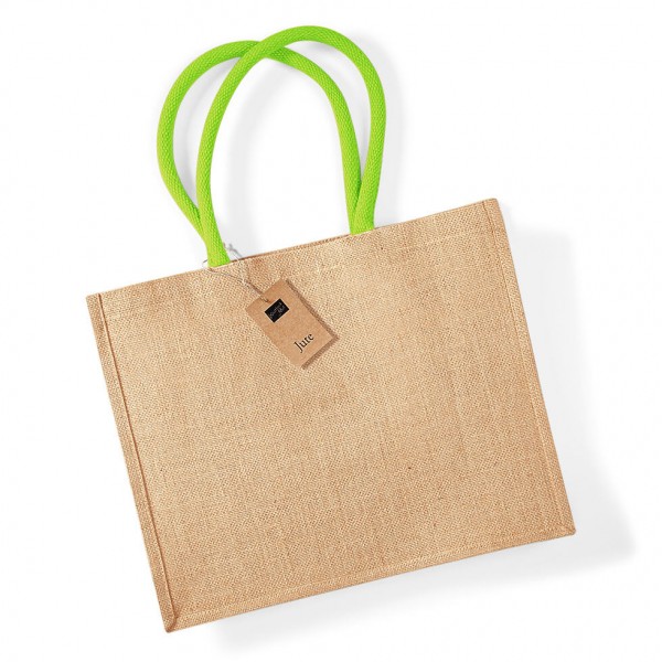 Eko klasyczna torba z juty W407 Natural / Lime Green
