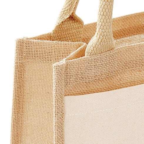 Eko mini jutowa torba na prezent z bawełnianą kieszenią W425 Natural