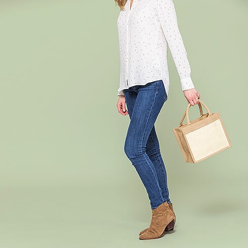 Eko mini jutowa torba na prezent z bawełnianą kieszenią W425 Natural