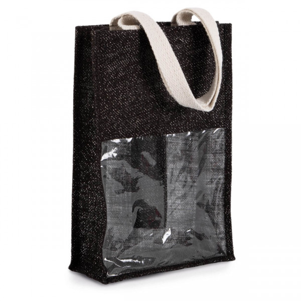 Eko torba z juty na dwie butelki KI0268 Black / Silver