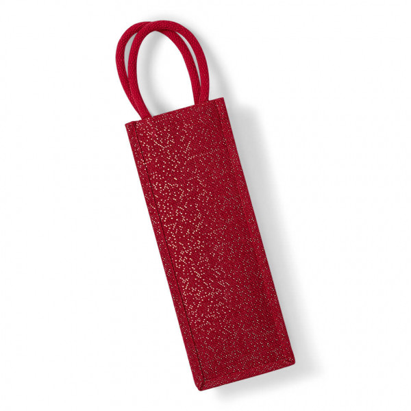Błyszcząca eko torebka z juty na butelki W433 Red / Gold