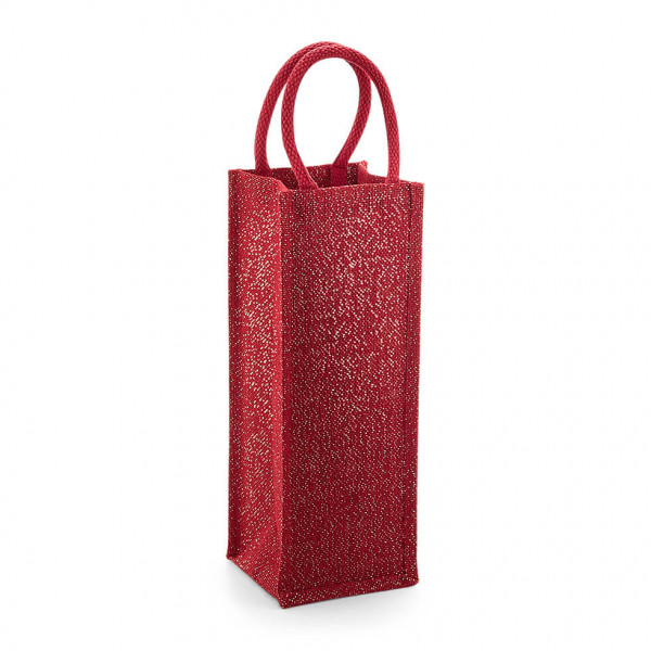 Błyszcząca eko torebka z juty na butelki W433 Red / Gold