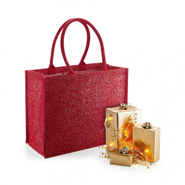 Błyszcząca eko torebeczka z juty W431 Red / Gold