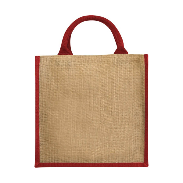 Jutowa Midi Torba Prezentowa lub Na Zakupy z Kolorowymi Bokami PC120134-03 Naturalny / Czerwony
