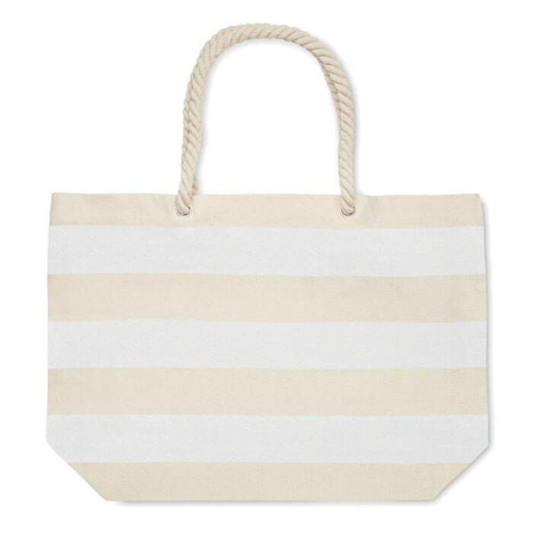 Bawełniana Eko Torba Plażowa w Paski MO2126-06 Naturalny / Biały