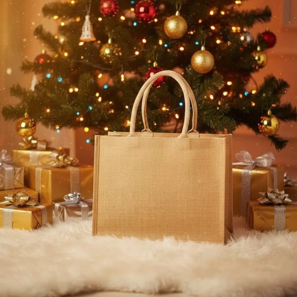 Torba z Juty Swiateczna W437 Natural / Gold