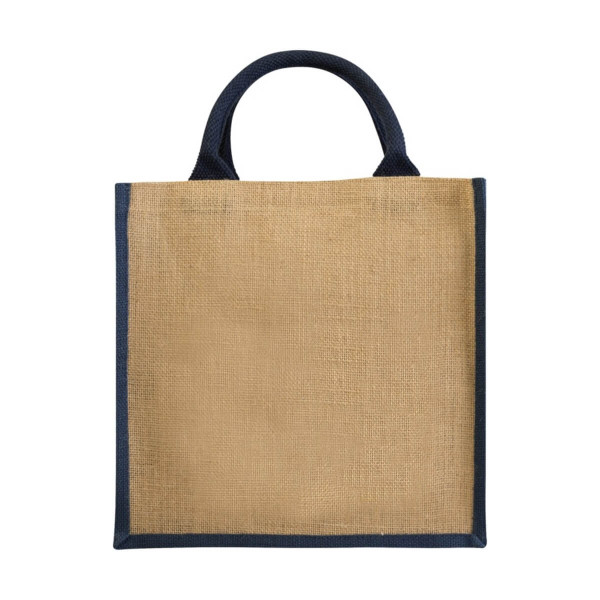 Jutowa Midi Torba Prezentowa lub Na Zakupy z Kolorowymi Bokami PC120134-02 Naturalny / Granatowy