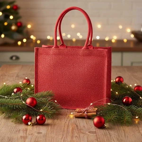 Błyszcząca Torebka z Juty Świąteczna W431 Red / Gold