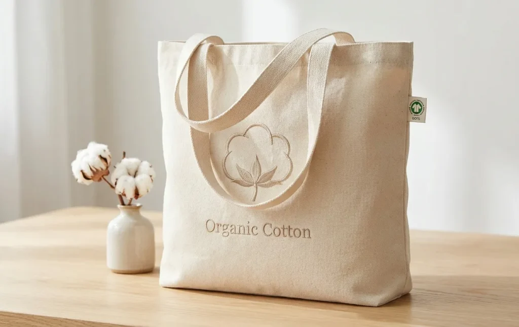 Modele toreb z bawełny organicznej: Praktyczny przewodnik po fasonach i gramaturach dla świadomego biznesu 1 Torba z Bawelny Organicznej Canvas Haft Kwiat Bawelny Evergreen Bags 102 e1779485083457